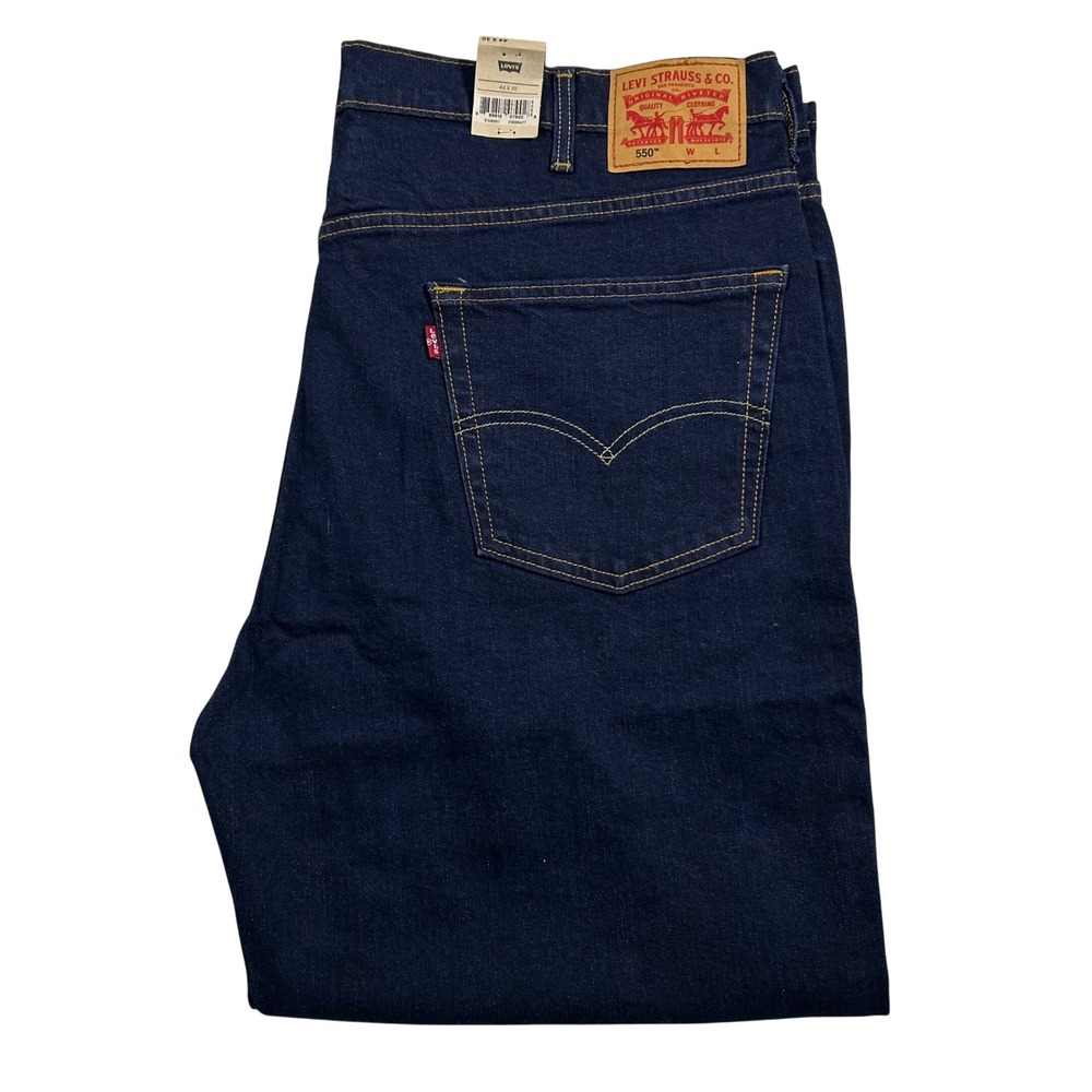 Levi's 550 Relaxed Fit Jeans Mens 44x30 Dark Indigo Blue Stretch Denim Tapered